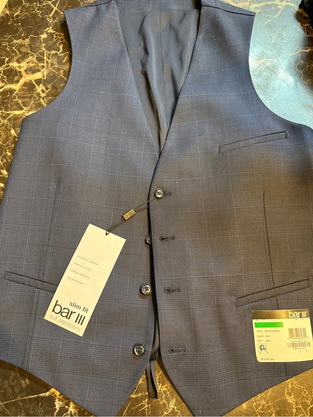 Bar III Slim Fit Blue Windowpane Vest